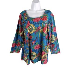 Club Z Collection Shirt Womens 3XL Floral Print Embellished 3/4 Sleeve Boho Top